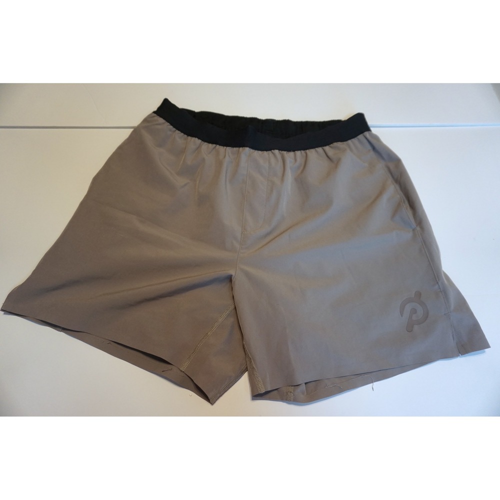 Peloton Mens Lined Athletic Training Shorts Tan Khaki Black Size Medium RN150110